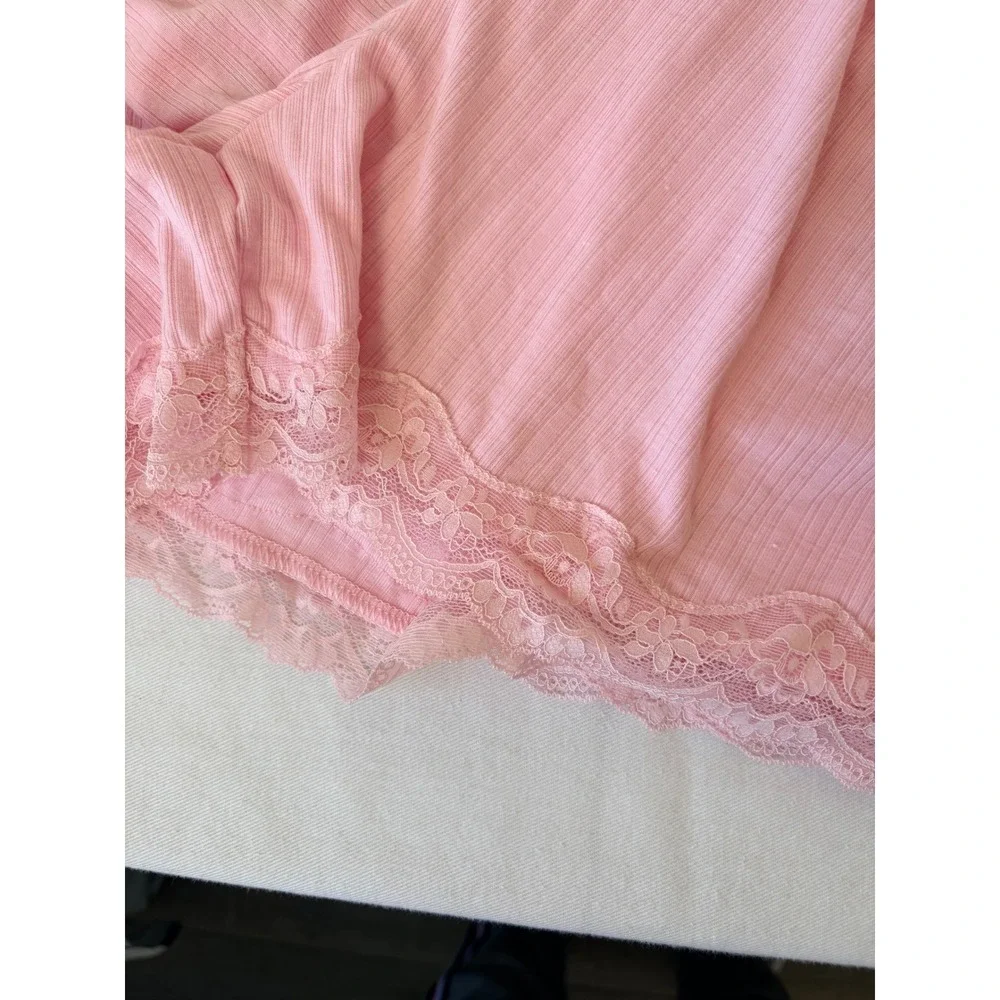 Auden Pink Ribbed Pajama Set Long Sleeve Top Lace Trim Shorts‎ XXL new